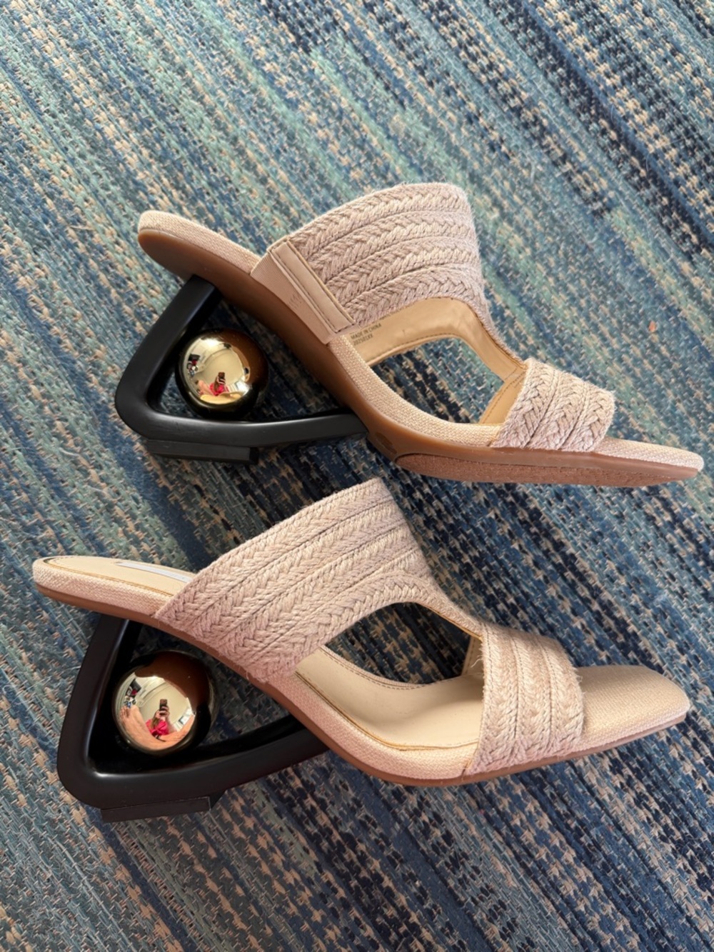 Gianni Bini Woven Strap Block Heel Mules in Light Beige size 8.5